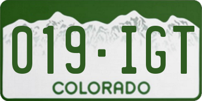 CO license plate 019IGT