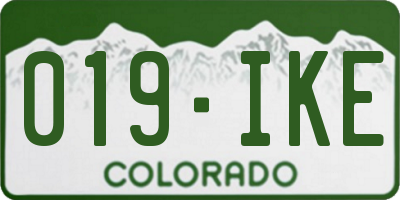 CO license plate 019IKE