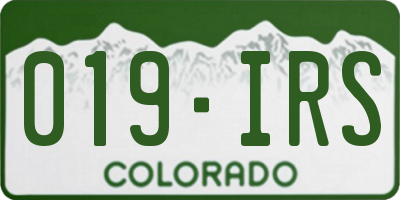CO license plate 019IRS