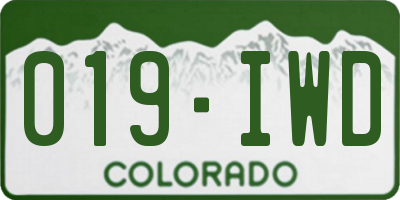CO license plate 019IWD