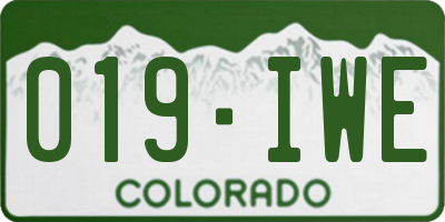 CO license plate 019IWE