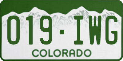 CO license plate 019IWG