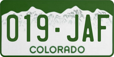 CO license plate 019JAF