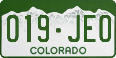 CO license plate 019JEO