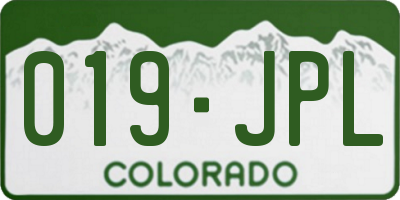 CO license plate 019JPL