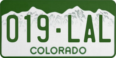 CO license plate 019LAL