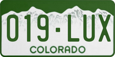 CO license plate 019LUX