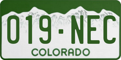 CO license plate 019NEC