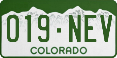 CO license plate 019NEV