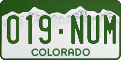 CO license plate 019NUM