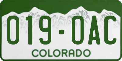 CO license plate 019OAC
