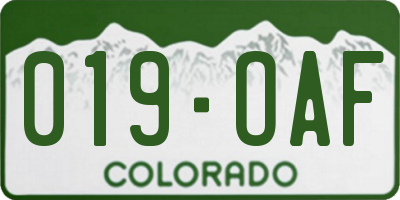CO license plate 019OAF