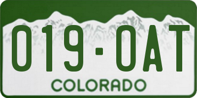 CO license plate 019OAT