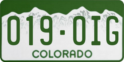 CO license plate 019OIG