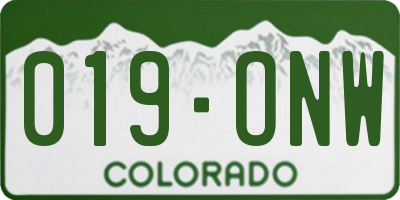CO license plate 019ONW