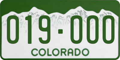 CO license plate 019OOO
