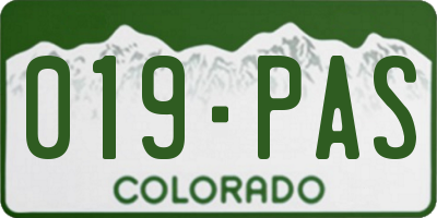 CO license plate 019PAS