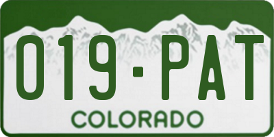 CO license plate 019PAT