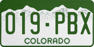 CO license plate 019PBX