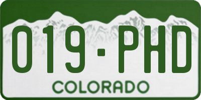 CO license plate 019PHD