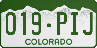 CO license plate 019PIJ