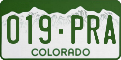 CO license plate 019PRA