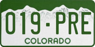 CO license plate 019PRE