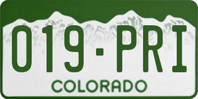 CO license plate 019PRI