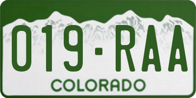 CO license plate 019RAA