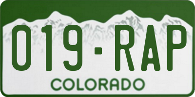 CO license plate 019RAP