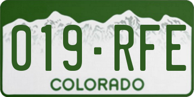 CO license plate 019RFE