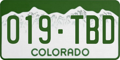 CO license plate 019TBD