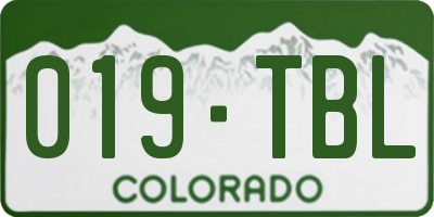 CO license plate 019TBL
