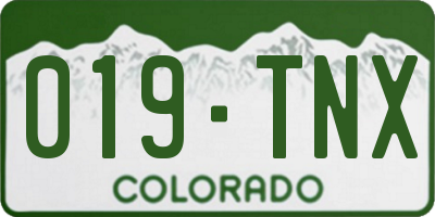 CO license plate 019TNX