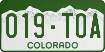 CO license plate 019TOA
