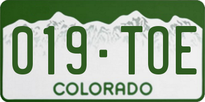 CO license plate 019TOE