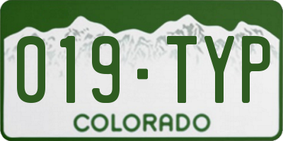 CO license plate 019TYP