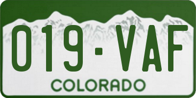 CO license plate 019VAF