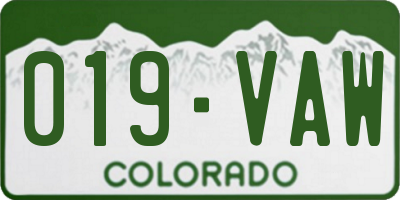 CO license plate 019VAW