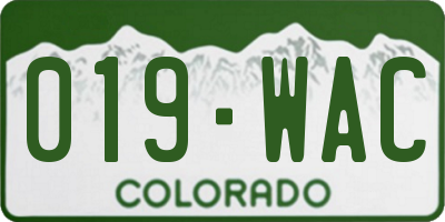 CO license plate 019WAC