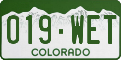 CO license plate 019WET