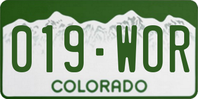 CO license plate 019WOR