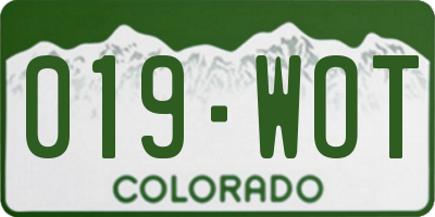 CO license plate 019WOT