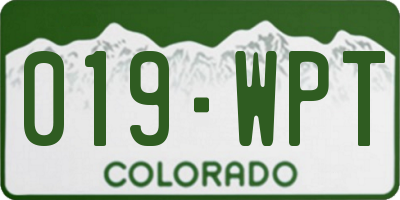 CO license plate 019WPT