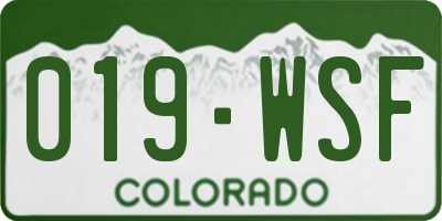CO license plate 019WSF