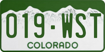 CO license plate 019WST