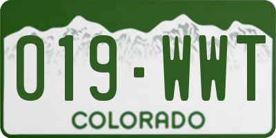 CO license plate 019WWT