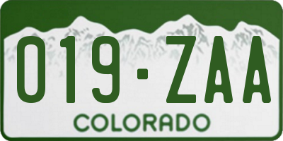 CO license plate 019ZAA
