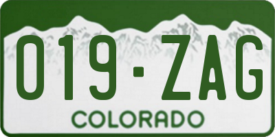 CO license plate 019ZAG
