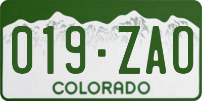 CO license plate 019ZAO